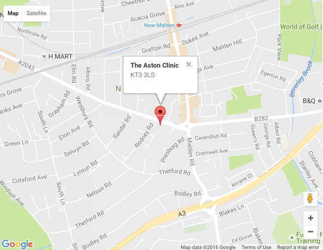 Map showing the Aston Clinic